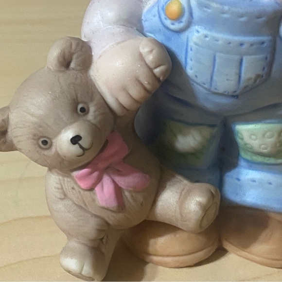 Vintage Homco Ceramic Figurine Little Farmer Boy in Overalls with Teddy Bear - Picture 4 of 10